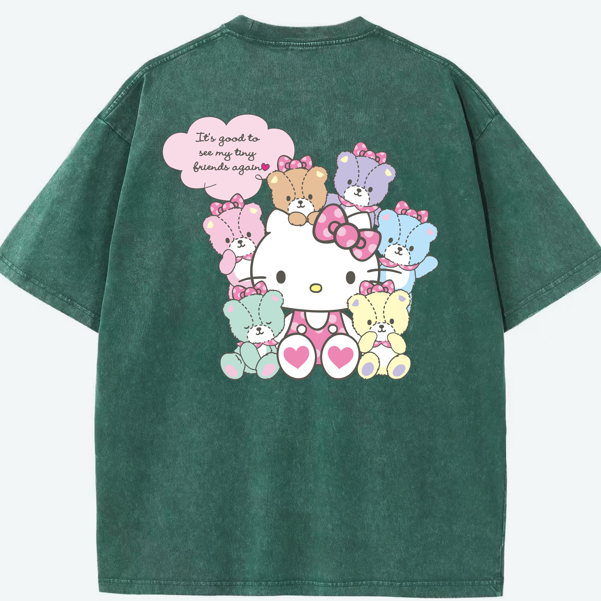 （画像用） Hello Kitty ハローキティ 綿100% ヴィンテージ風 半袖Tシャツ（背面プリント）